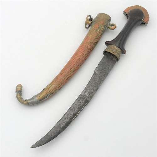 Antique Moroccan Jambya / Koummya dagger with brass sheath