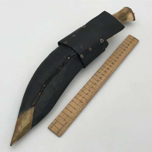 Traditional Nepalese Kukri dagger with 2 smaller knives and sheath decorated