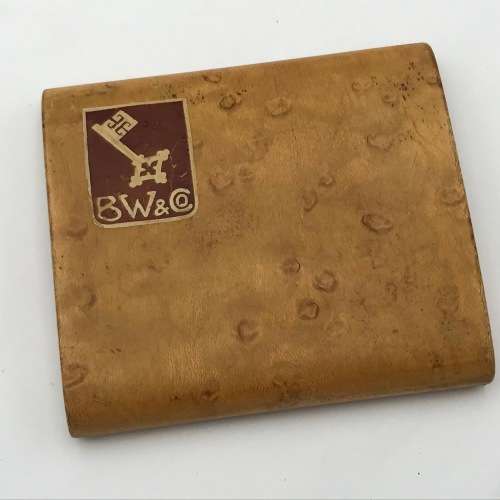 Antique wooden cigarette box with inner inscription