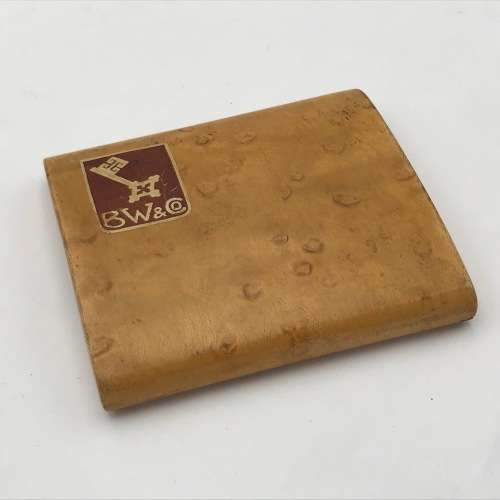 Antique wooden cigarette box with inner inscription