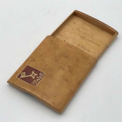 Antique wooden cigarette box with inner inscription