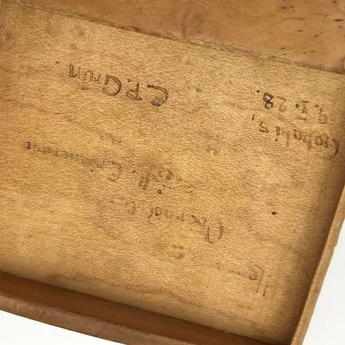 Antique wooden cigarette box with inner inscription