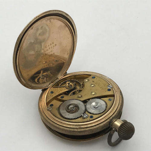 Antique Waltham gold plated full hunter pocket watch - well used - not working - no glass - 6 x 5cm