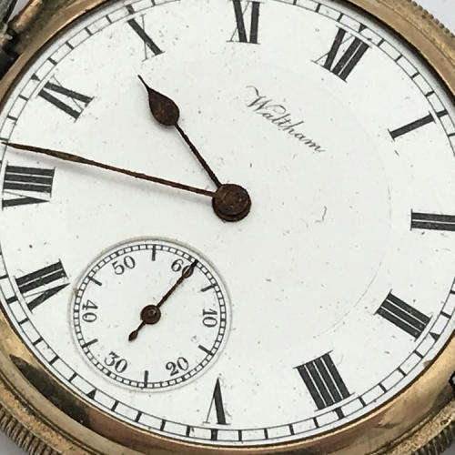 Antique Waltham gold plated full hunter pocket watch - well used - not working - no glass - 6 x 5cm