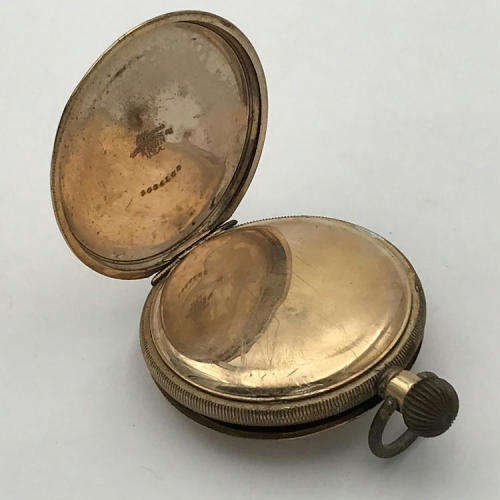 Antique Waltham gold plated full hunter pocket watch - well used - not working - no glass - 6 x 5cm