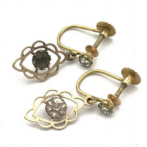 9kt Gold Screw on earrings with cubic Zirconia`s - weighs 1,2g
