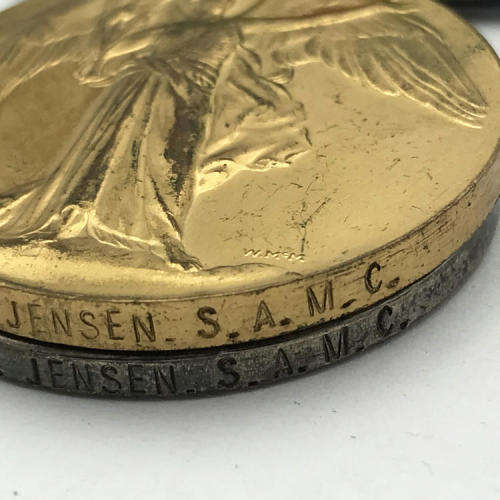 WW1 Trio medal group issued tp Private C.F. Jensen, SA Medical corps, 7th infantry