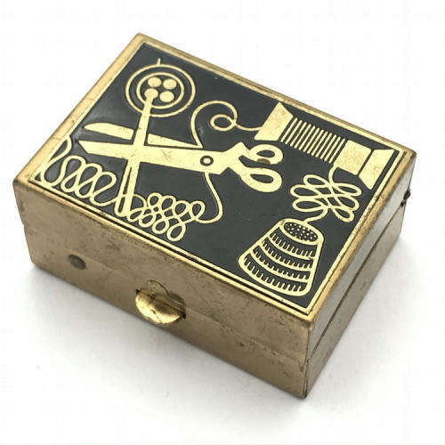 Vintage brass needle sewing kit - empty