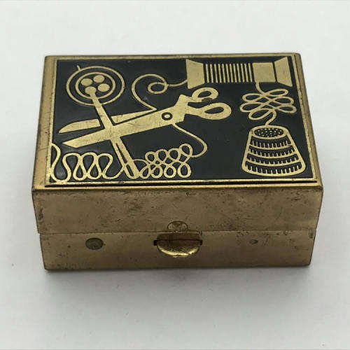Vintage brass needle sewing kit - empty