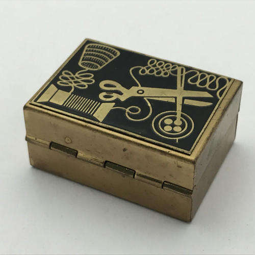 Vintage brass needle sewing kit - empty