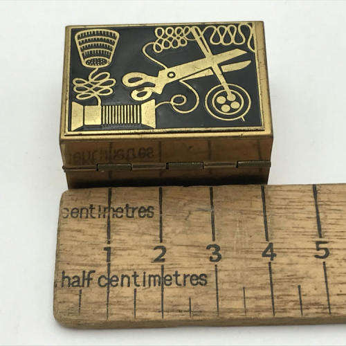Vintage brass needle sewing kit - empty