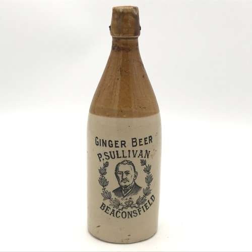 Antique P. Sullivan, Beaconsfield ginger beer ceramic bottle - no lid