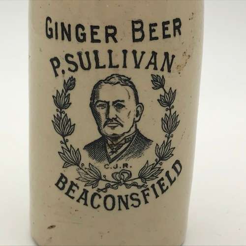 Antique P. Sullivan, Beaconsfield ginger beer ceramic bottle - no lid