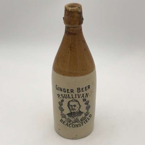 Antique P. Sullivan, Beaconsfield ginger beer ceramic bottle - no lid