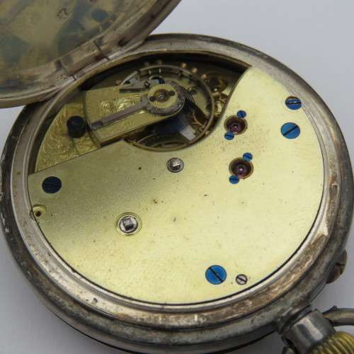 Antique sterling silver full hunter pocket watch - Working - Inscribed Francis Wilson Wright