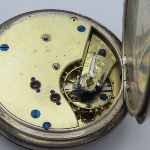 Antique sterling silver full hunter pocket watch - Working - Inscribed Francis Wilson Wright