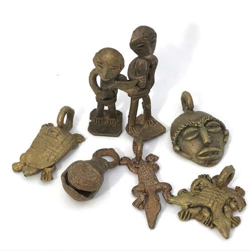 Lot of 7 vintage brass castings - Ashanti Tribe - lost wax method