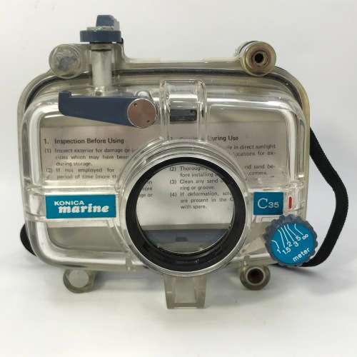 Kintage Konica C35 Marine 35mm camera with accessories in homemade case