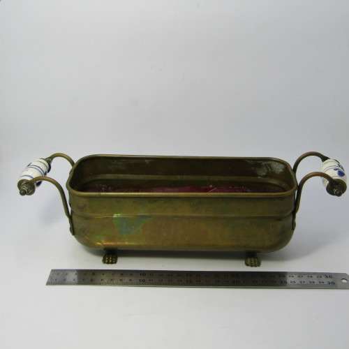 Vintage brass bowl with Delft handles