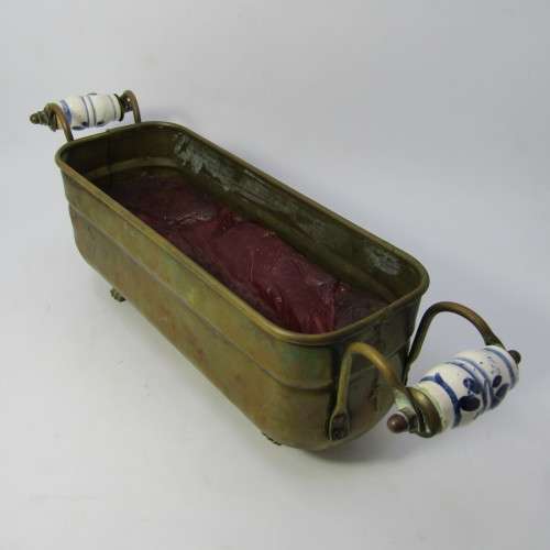 Vintage brass bowl with Delft handles