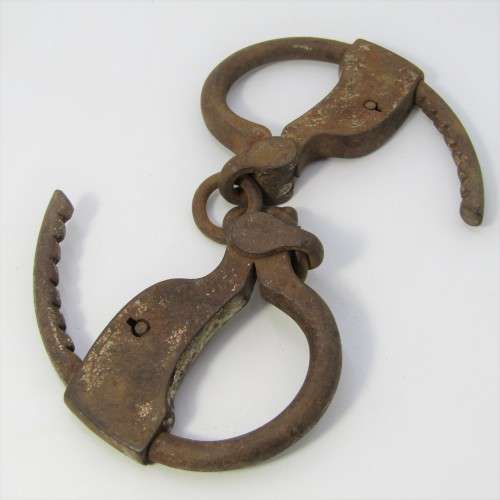 Antique early 1900`s Police Hiatt handcuffs - well used