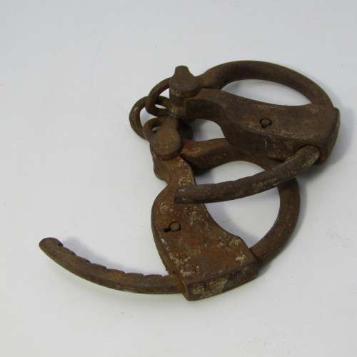 Antique early 1900`s Police Hiatt handcuffs - well used