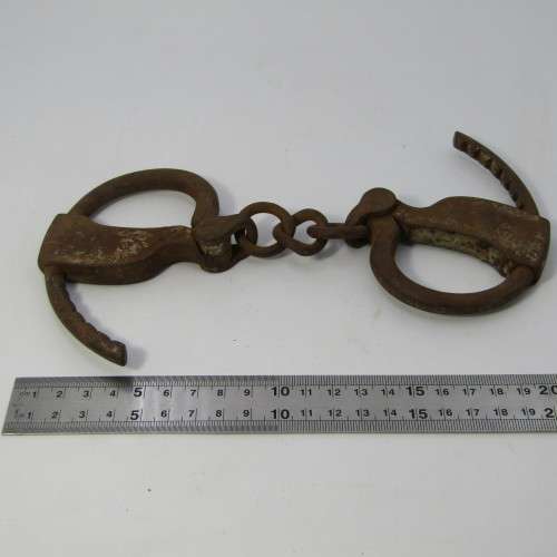 Antique early 1900`s Police Hiatt handcuffs - well used