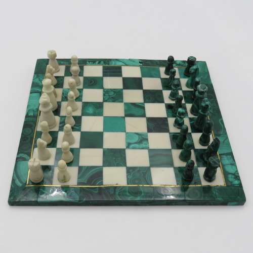 Vintage Malachite and marble chess set - repaired