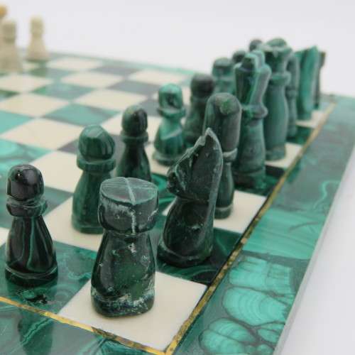 Vintage Malachite and marble chess set - repaired