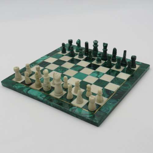 Vintage Malachite and marble chess set - repaired