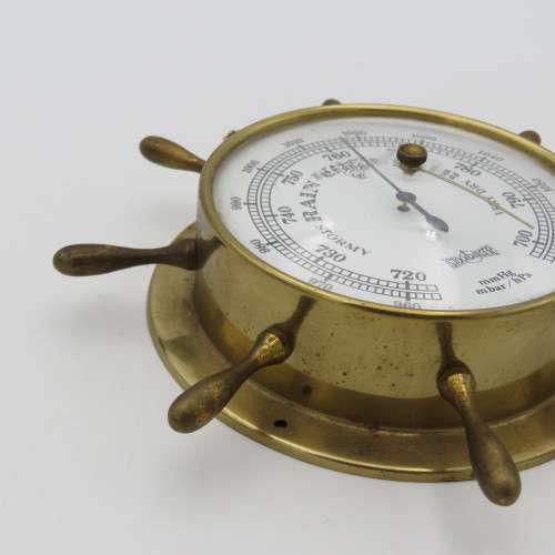 Vintage Stockburger ship steering wheel brass barometer