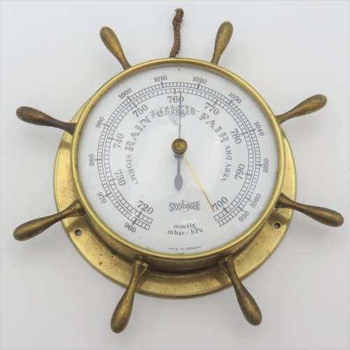 Vintage Stockburger ship steering wheel brass barometer