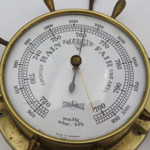 Vintage Stockburger ship steering wheel brass barometer