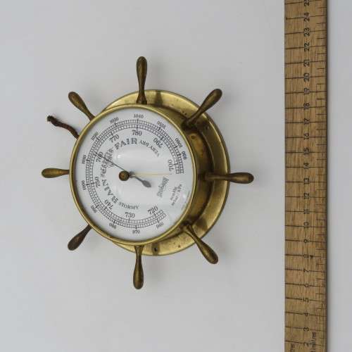 Vintage Stockburger ship steering wheel brass barometer