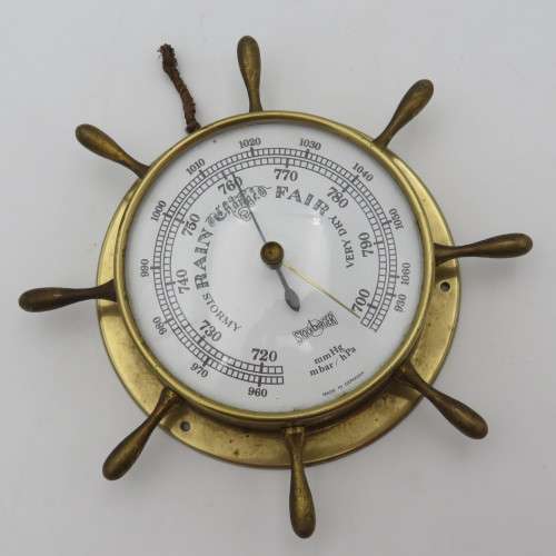 Vintage Stockburger ship steering wheel brass barometer