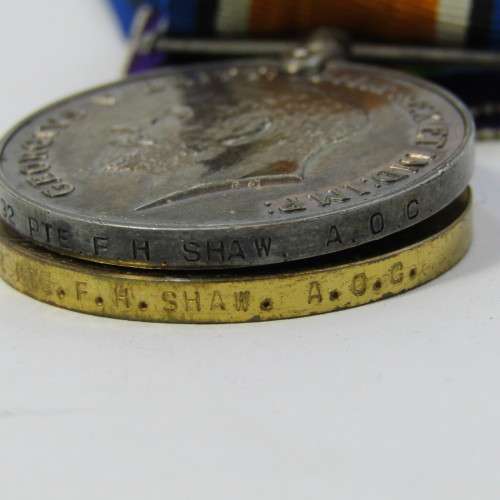 WW1 trio medal set issued to 01292 Pte. F.H. Shaw, Army Ordnance Corps