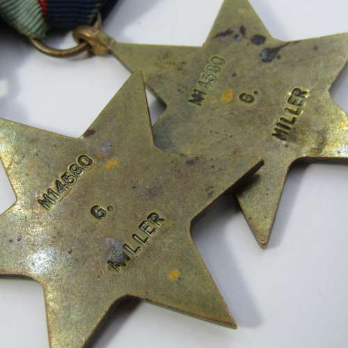 Set of 4 WW2 medals with 8th army clasp issued to M14580 G. Miller