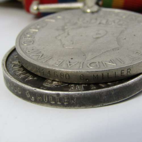 Set of 4 WW2 medals with 8th army clasp issued to M14580 G. Miller
