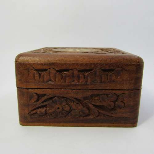 Vintage wooden hand carved trinket box