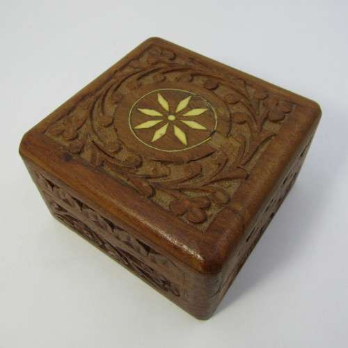 Vintage wooden hand carved trinket box