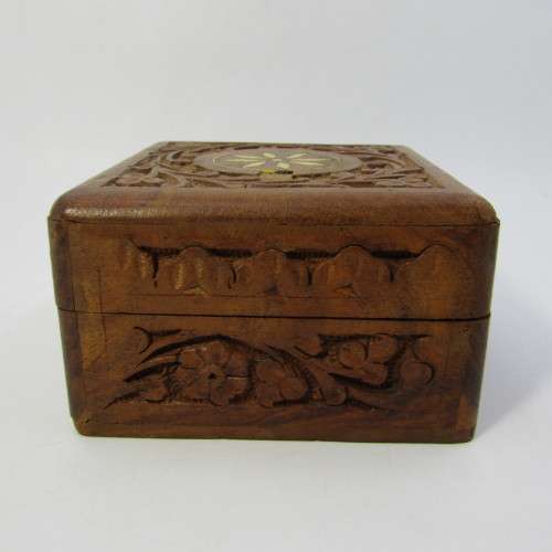 Vintage wooden hand carved trinket box