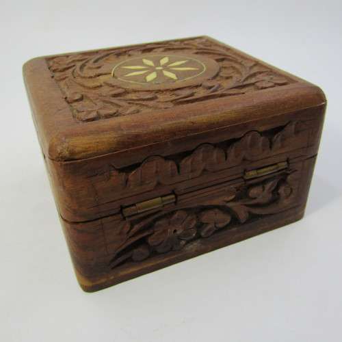 Vintage wooden hand carved trinket box