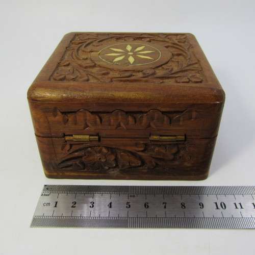 Vintage wooden hand carved trinket box