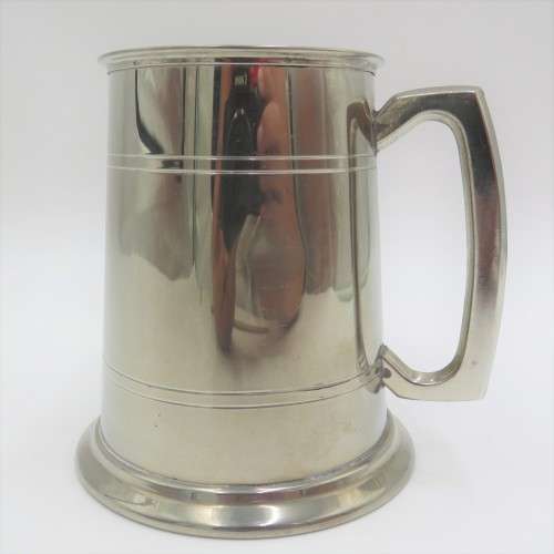 Vintage genuine pewter mug hand made in Shiefield with glass bottom