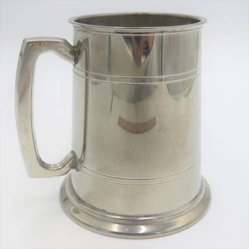 Vintage genuine pewter mug hand made in Shiefield with glass bottom