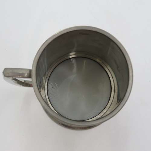 Vintage genuine pewter mug hand made in Shiefield with glass bottom