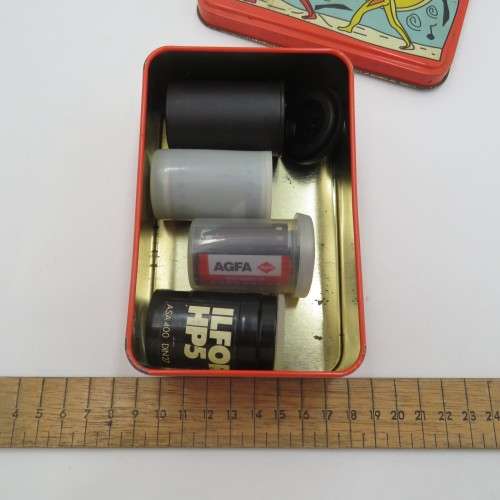 Vintage Agfa The Power of Color tin with 4 expired films
