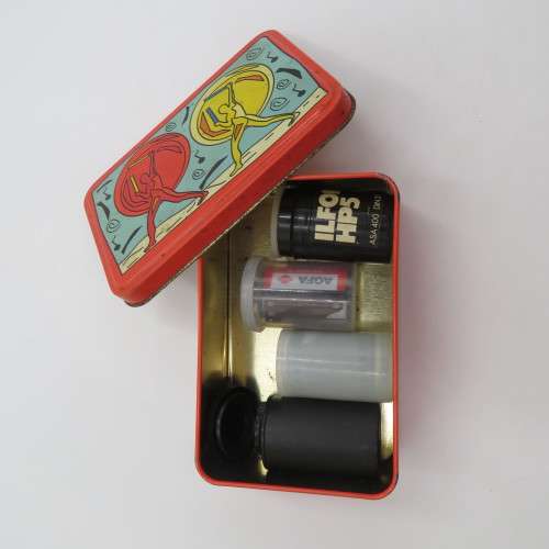 Vintage Agfa The Power of Color tin with 4 expired films