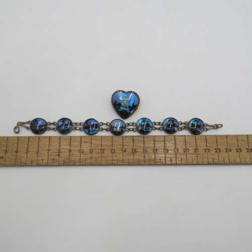 Vintage Brazil Rio butterfly wing bracelet and brooch - Clasp broken