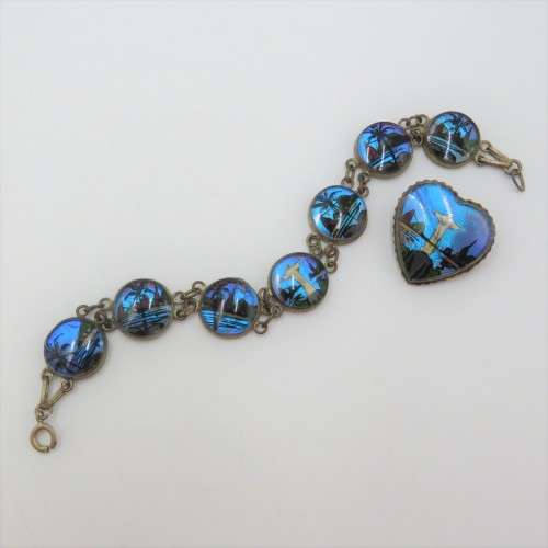 Vintage Brazil Rio butterfly wing bracelet and brooch - Clasp broken
